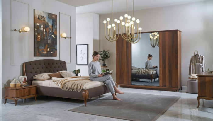 Ensemble de lit de chambre à coucher complet 4 pièces Marron nouveau