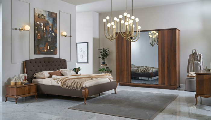 Ensemble de lit de chambre à coucher complet 4 pièces Marron nouveau