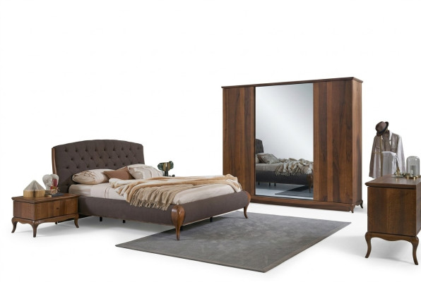 Ensemble de lit de chambre à coucher complet 4 pièces Marron nouveau