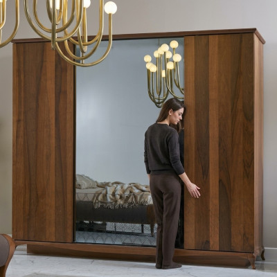 Armoire Armoire Armoire en bois Marron Miroir Armoire de chambre