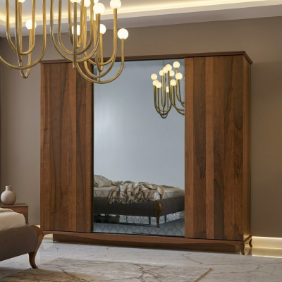 Armoire Armoire Armoire en bois Marron Miroir Armoire de chambre