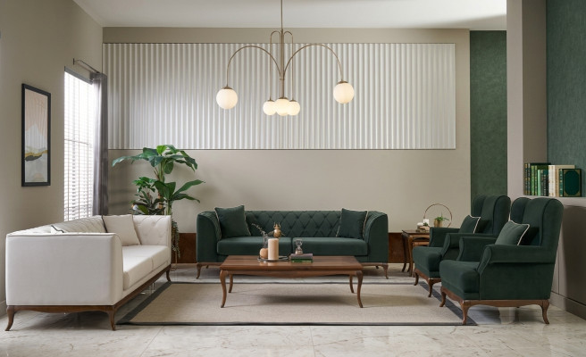Ensemble de canapé trois places fauteuil deux places canapé en tissu vert canapés rembourrés