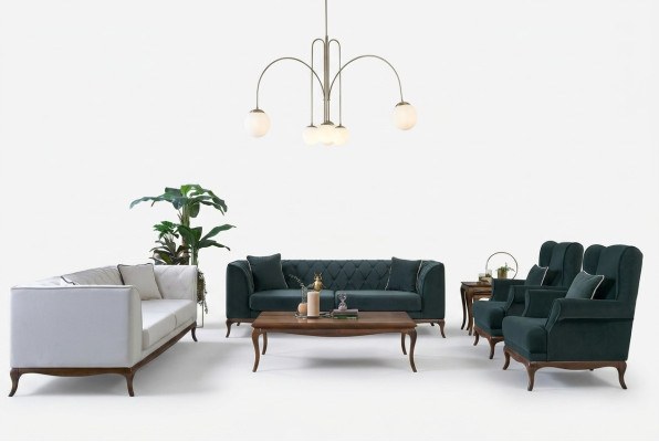 Ensemble de canapé trois places fauteuil deux places canapé en tissu vert canapés rembourrés