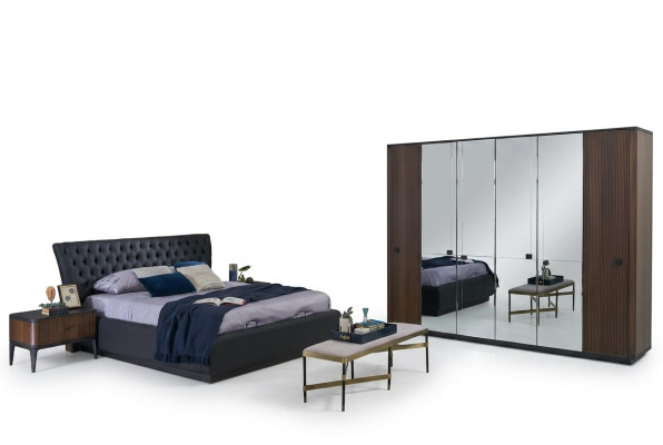 Suite de lit Lit double Ensemble de chambre à coucher Cadre de lit 4 pièces Noir neuf