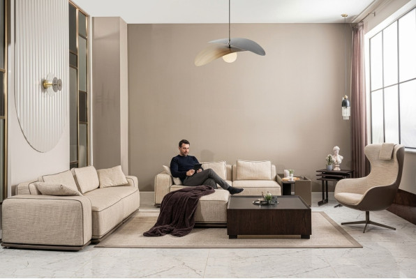 Ensemble de canapé de luxe canapé trois places canapé en tissu beige canapés rembourrés fauteuil
