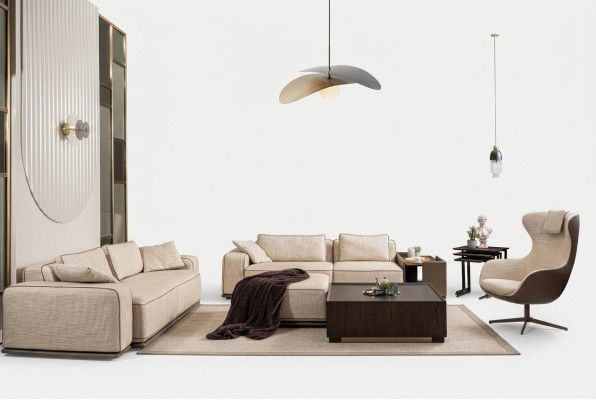 Ensemble de canapé de luxe canapé trois places canapé en tissu beige canapés rembourrés fauteuil