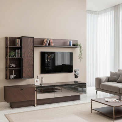 Étagère murale pour télévision, étagères, meuble TV, basse, buffet, en bois brun, armoire.