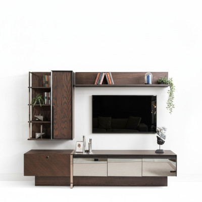 Étagère murale pour télévision, étagères, meuble TV, basse, buffet, en bois brun, armoire.
