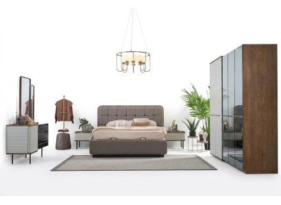 Chambre complète Ensemble 5 pièces Lit double en bois marron Cadre de lit
