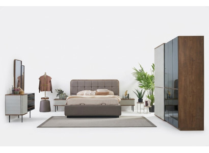Suite Chambre Ensemble de lit 5 pièces Lit double Cadre de lit en bois marron