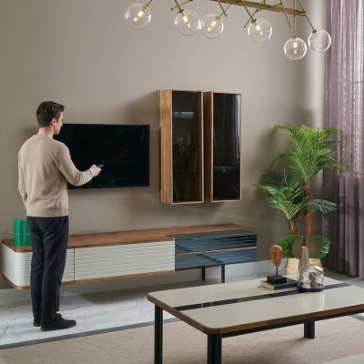 Unité murale Meuble TV Armoire TV Meuble bas Buffet Commode Marron Bois Armoire Moderne