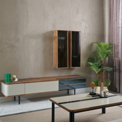 Unité murale Meuble TV Armoire TV Meuble bas Buffet Commode Marron Bois Armoire Moderne