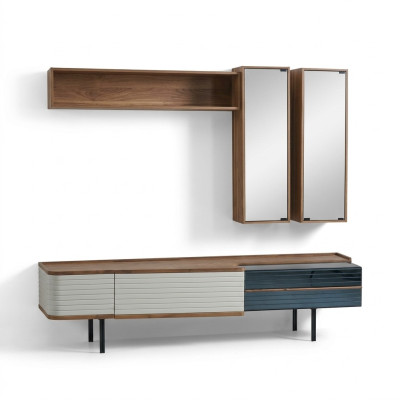 Unité murale Meuble TV Armoire TV Meuble bas Buffet Commode Marron Bois Armoire Moderne
