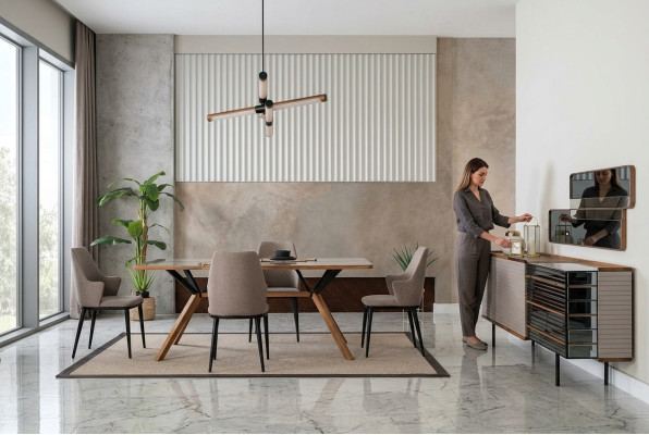 Salle à manger Mobilier de coin repas Salle à manger Ensemble de salle à manger 9 pièces Bois Beige Suite