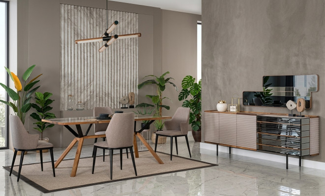 Salle à manger Mobilier de coin repas Salle à manger Ensemble de salle à manger 9 pièces Bois Beige Suite