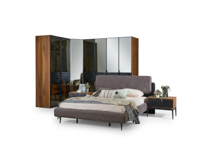 Chambre de luxe Lit double Cadre de lit en bois marron Ensemble de 4 pièces