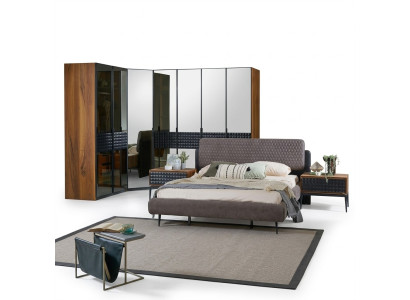Conception de lit Chambre Lit double Marron Bois Ensemble de cadre de lit 4 pièces