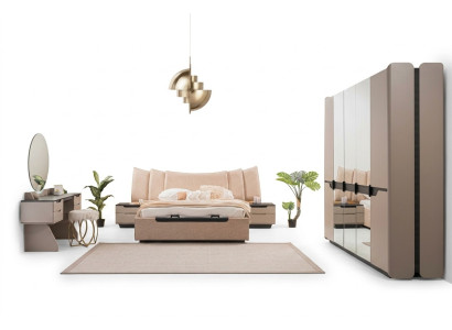 Chambre complète Lit double Moderne Ensemble de lit beige 6 pièces Armoire