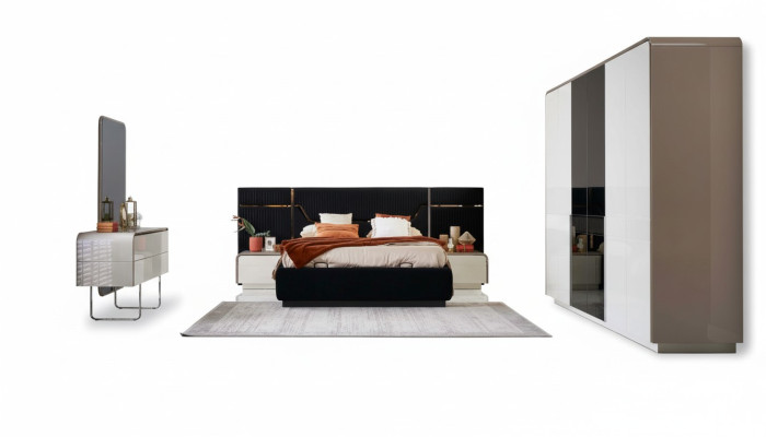Cadre de lit de suite Chambre à coucher Lit double Ensemble 6 pièces Bois Design bleu