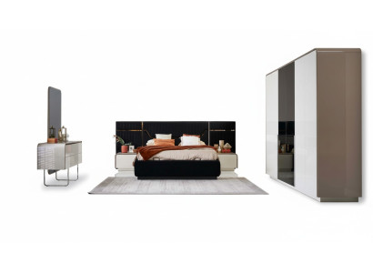 Cadre de lit de suite Chambre à coucher Lit double Ensemble 6 pièces Bois Design bleu