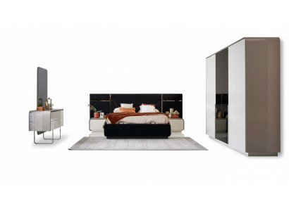 Cadre de lit de suite Chambre à coucher Lit double Ensemble 6 pièces Bois Design bleu