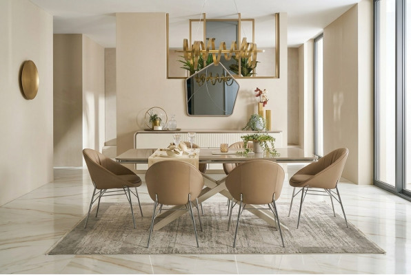 Ensemble de salle à manger moderne Table à manger en bois Coin repas Beige Salle à manger 7 chaises