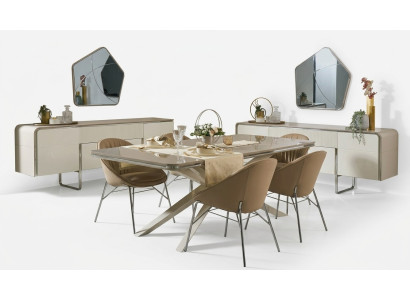 Ensemble de salle à manger moderne Table à manger en bois Coin repas Beige Salle à manger 7 chaises