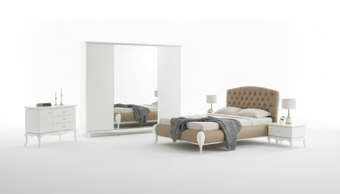 Lit double complet avec cadre de lit pour suite à coucher, 6 pièces, blanc