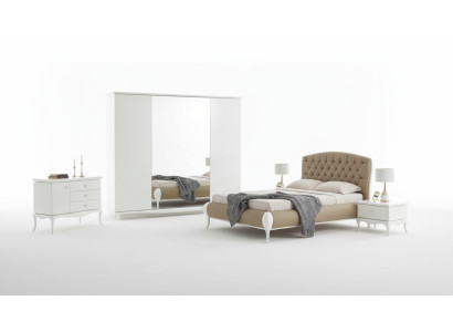 Lit double complet avec cadre de lit pour suite à coucher, 6 pièces, blanc