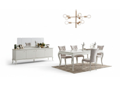 Ensemble de salle à manger Salle à manger Table à manger Bois Blanc Ensemble de 7 pièces Buffet