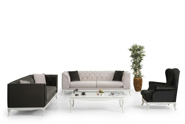 Chesterfield Completo divano in tessuto divani divani imbottiti set 4 pezzi nero