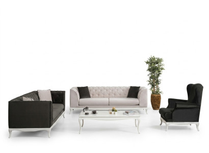 Chesterfield Completo divano in tessuto divani divani imbottiti set 4 pezzi nero