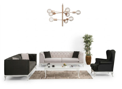 Canapé complet Chesterfield en tissu noir 3 pièces