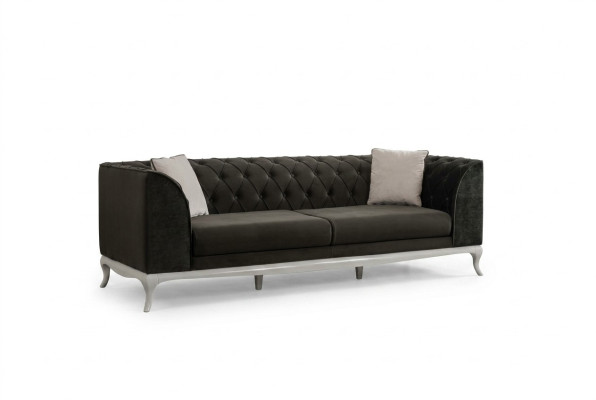 Salon canapé Chestefield trois places canapé 3 places en tissu noir Canapé en tissu