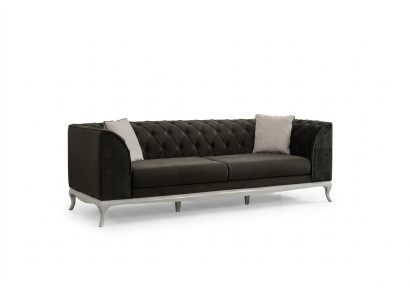 Salon canapé Chestefield trois places canapé 3 places en tissu noir Canapé en tissu