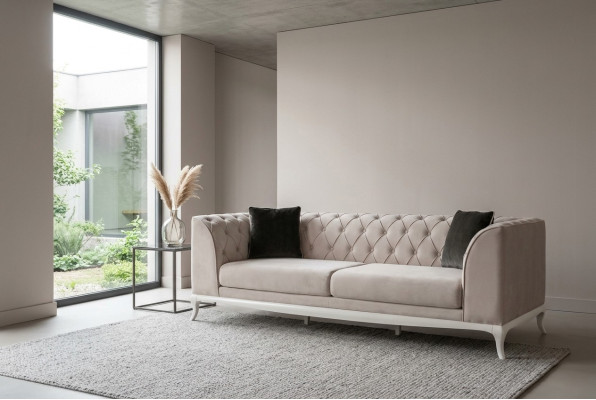 Salon Canapé en tissu Trois places Chesterfield Canapé Trois places en tissu beige