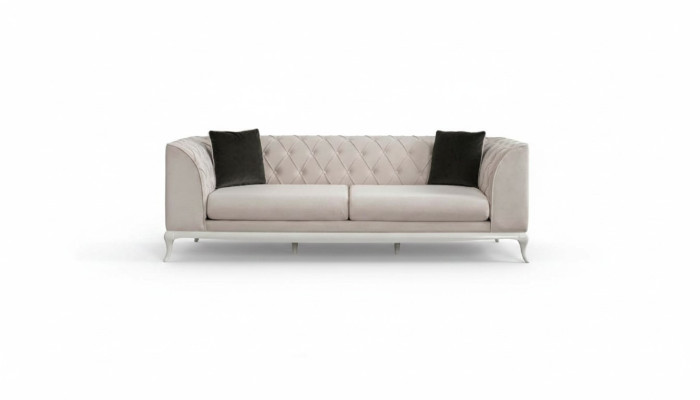 Salon Canapé en tissu Trois places Chesterfield Canapé Trois places en tissu beige