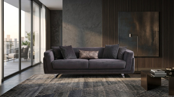 Canapé trois places en tissu gris - Canapé trois places en tissu - Canapé rembourré design