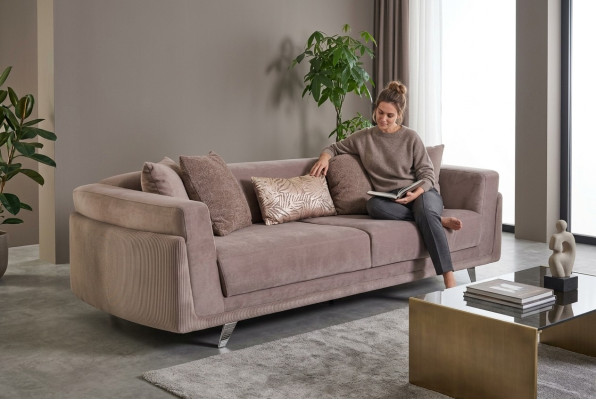 Canapé trois places avec fonction lit Canapé 3 places en tissu beige Sofá en tela de tres plazas con función cama