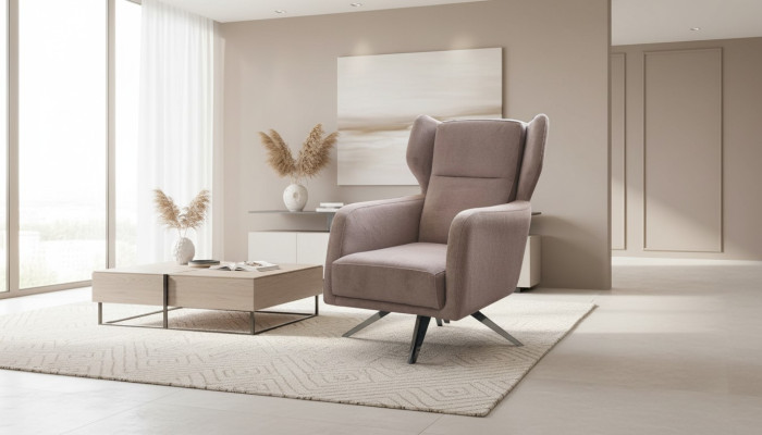 Fauteuil de luxe une place en tissu beige pour le salon, design.