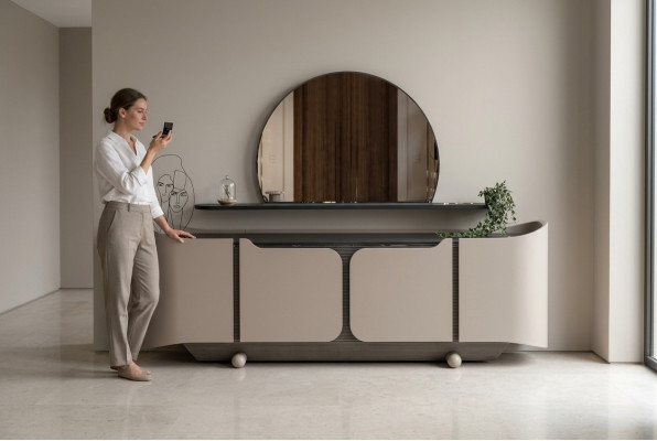 Buffet commode commode avec armoire à miroir en bois beige ensemble moderne