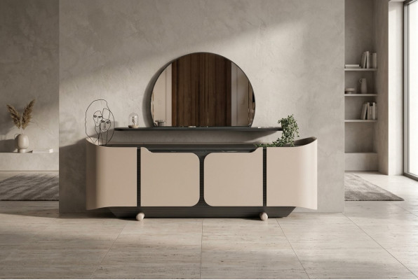 Buffet commode commode avec armoire à miroir en bois beige ensemble moderne