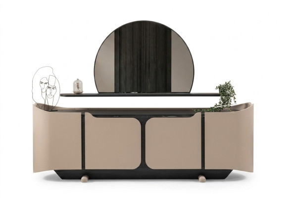 Buffet commode commode avec armoire à miroir en bois beige ensemble moderne