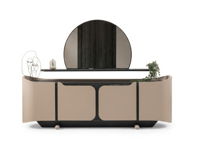 Buffet commode commode avec armoire à miroir en bois beige ensemble moderne