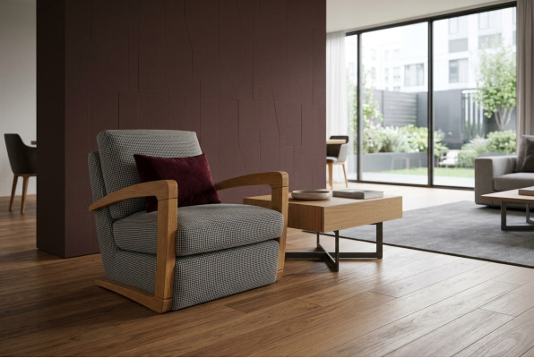 Fauteuil 1 place en tissu pour salon classique gris.