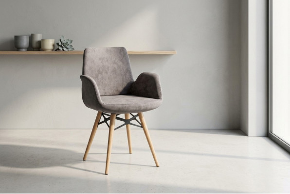 Chaise de salle à manger Chaise de cuisine Groupe de chaises avec accoudoirs 4 pièces Tissu gris