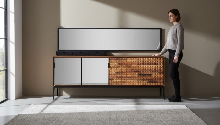 Bahut Buffet avec miroir Commode Armoire Bois Marron Salle à manger