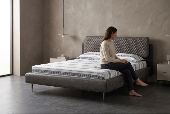 Cadre de lit Lit double Lits Lit 180 cm Gris Tissu Moderne Espace de couchage