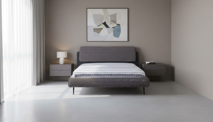 Cadre de lit Lit double Lits Lit 180 cm Gris Tissu Moderne Espace de couchage