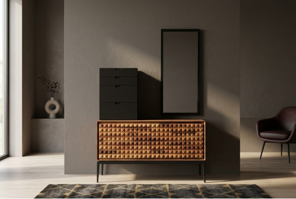 Chambre Commode avec Miroir Armoire en Bois Marron Ensemble de commodes